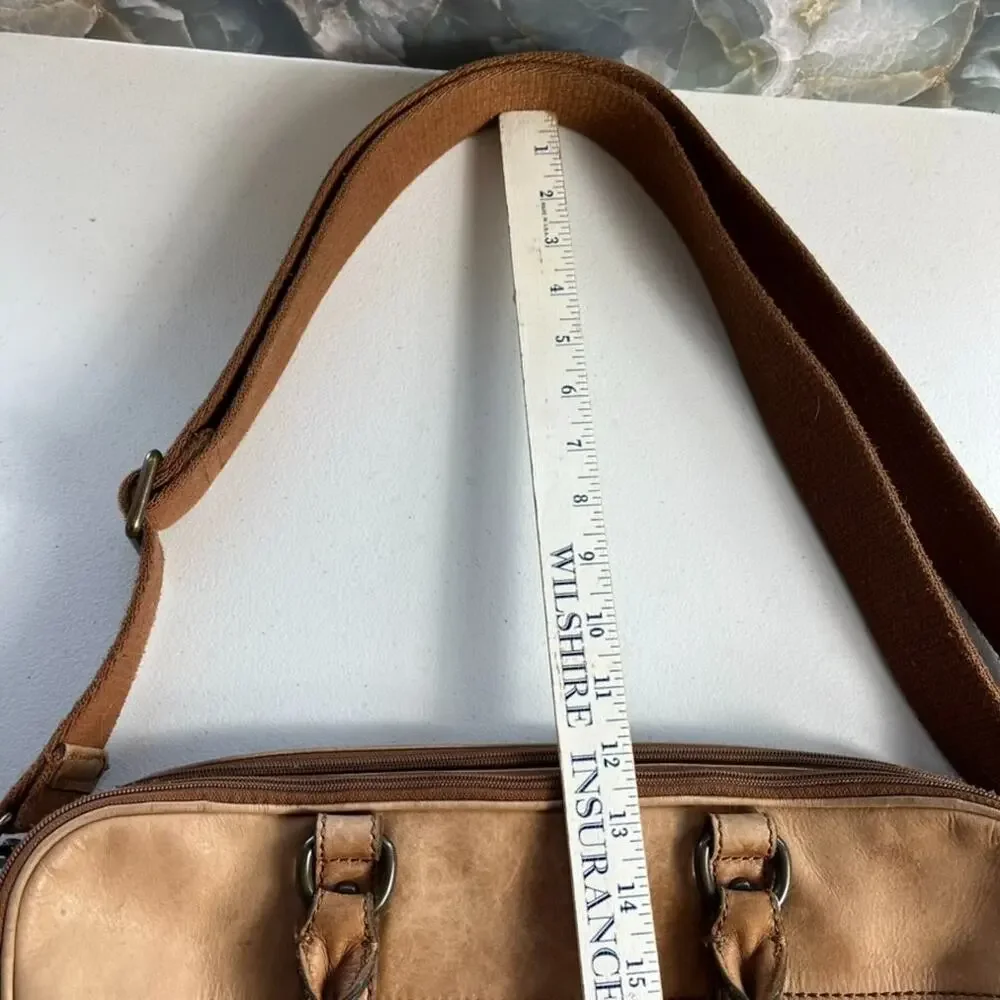 FOSSIL Laptop Bag Brown Leather Satchel Brown Lining Messenger Shoulder Strap